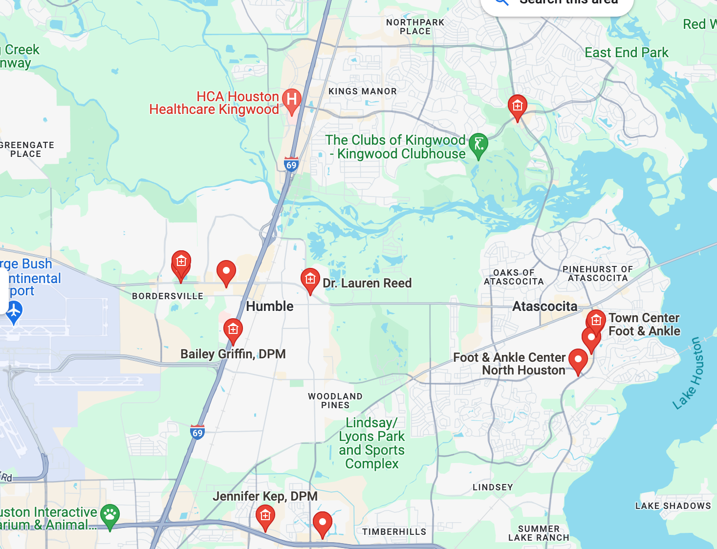 map of providers for custom orthotics in atascocita,tx