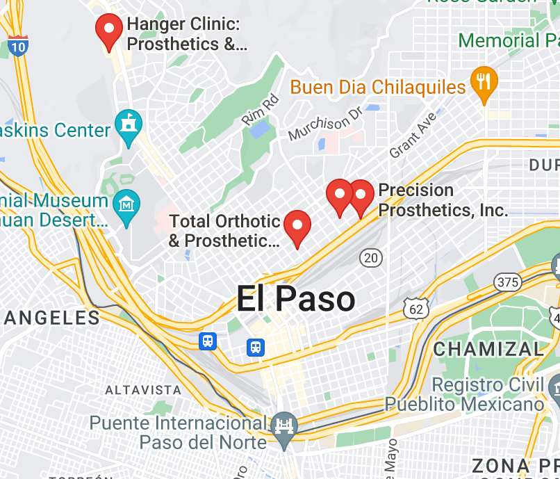 Map of custom orthotics providers in El Paso, TX