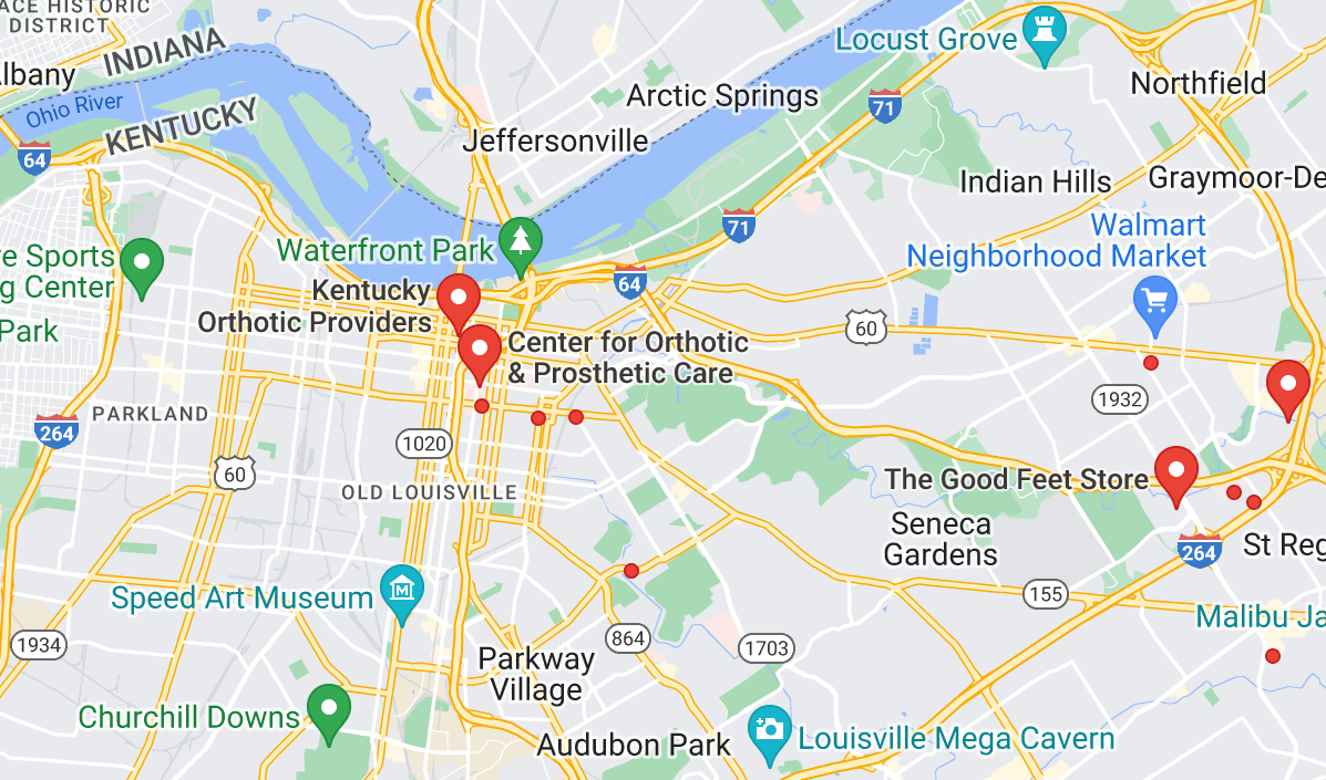 Map of custom orthotics providers in Louisville, KY