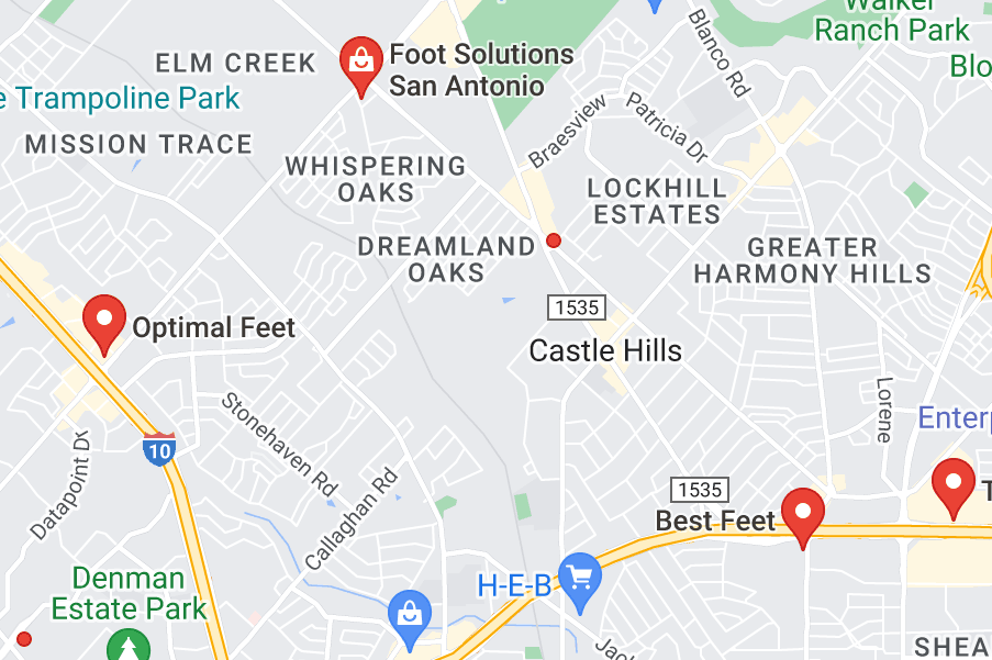 Map of custom orthotics providers in San Antonio, TX