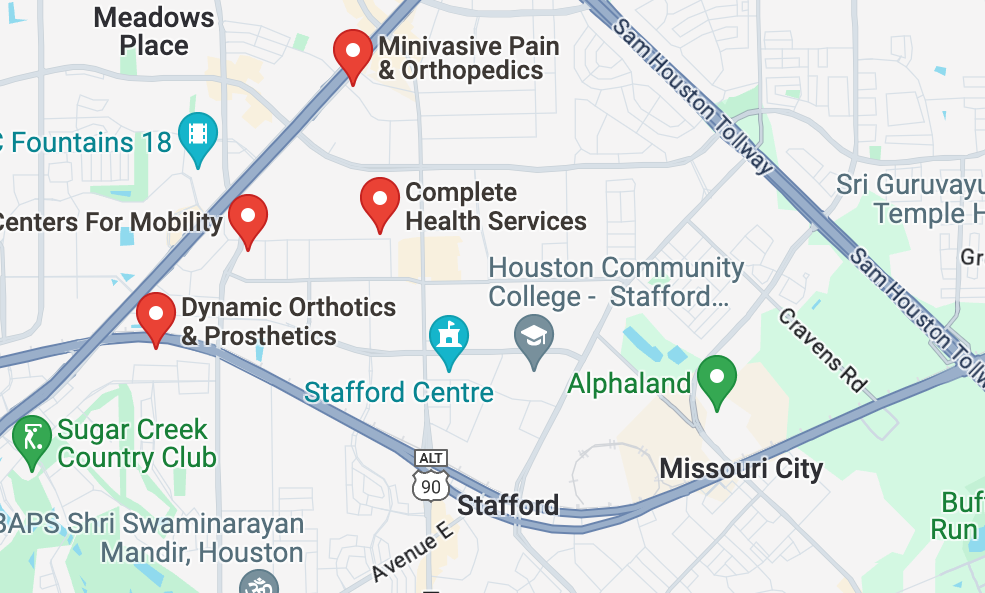 map of custom orthotic providers in stafford, tx