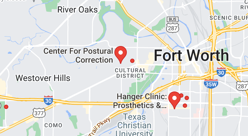 Map showing Custom Orthotics In Fort Worth, Tx physical locations