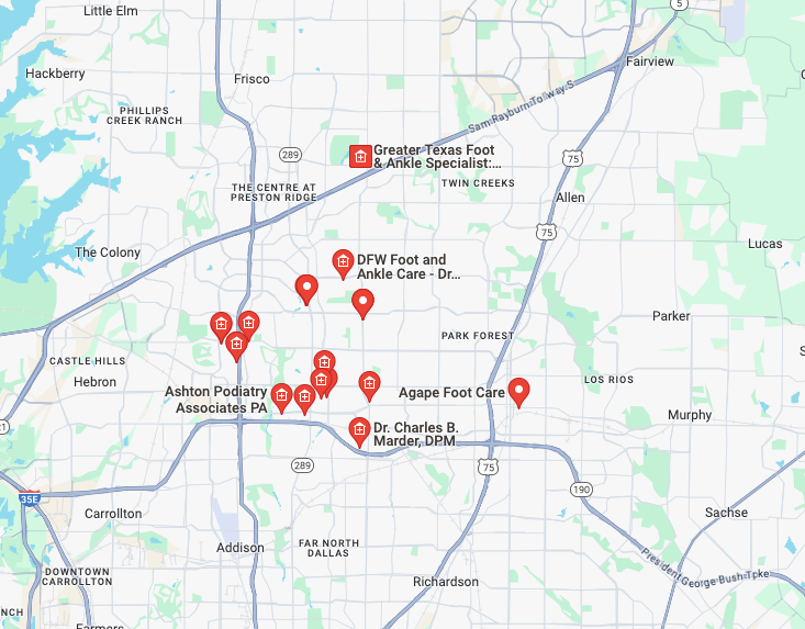 Map of Orthotics Near Me In Plano, Tx.