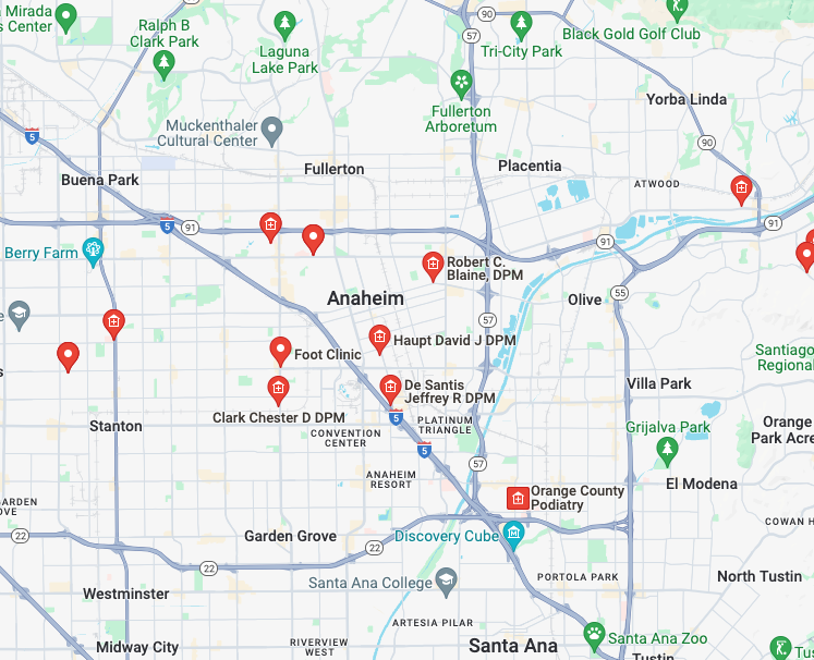 Map Of Orthotics Near Me In Anaheim, CA.