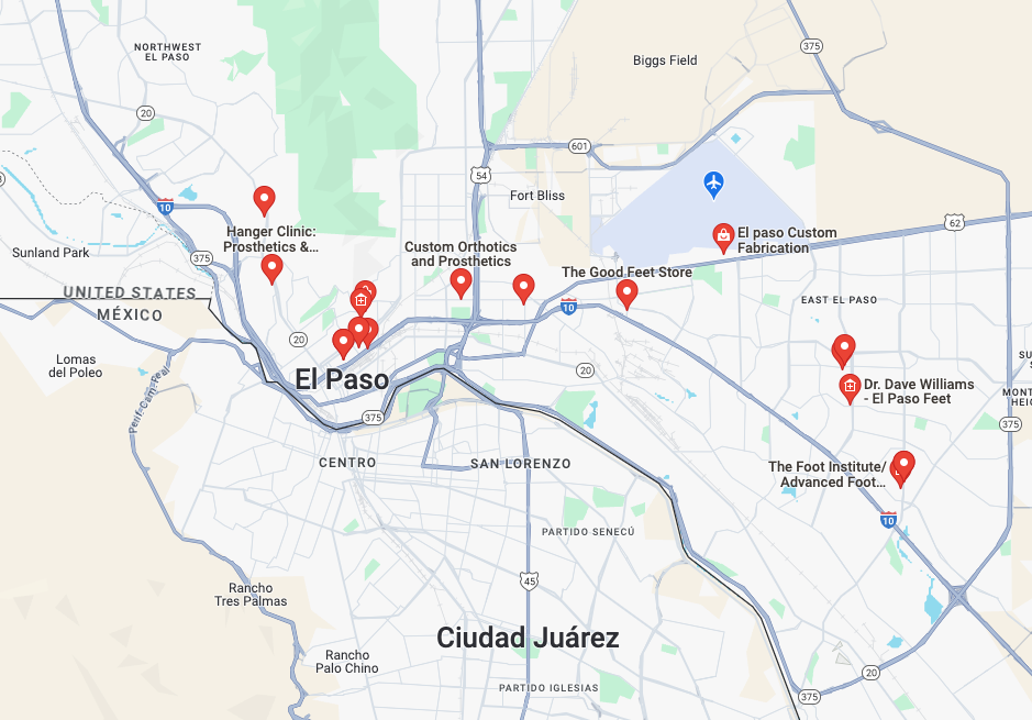 Map of Orthotics Near Me In El Paso, Tx.