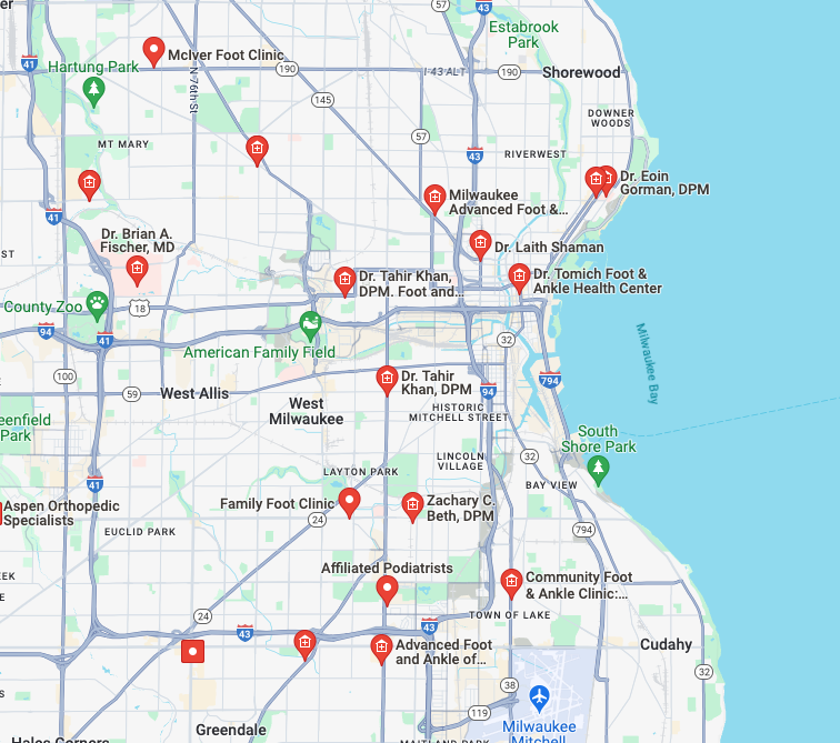 Map Of Orthotics Near Me In Milwaukee, WI.