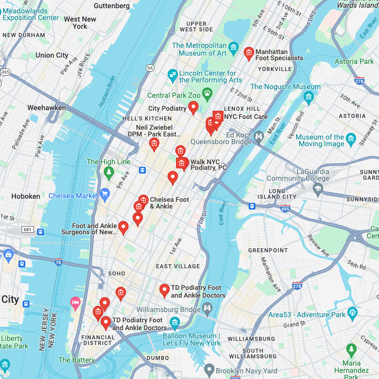 Map of Orthotics Near Me In NYC