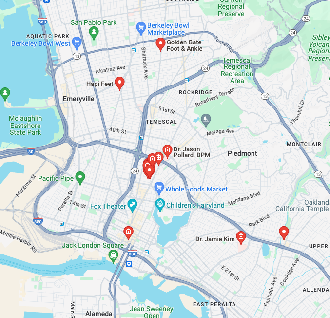 Map Of Orthotics Near Me In Oakland, CA.