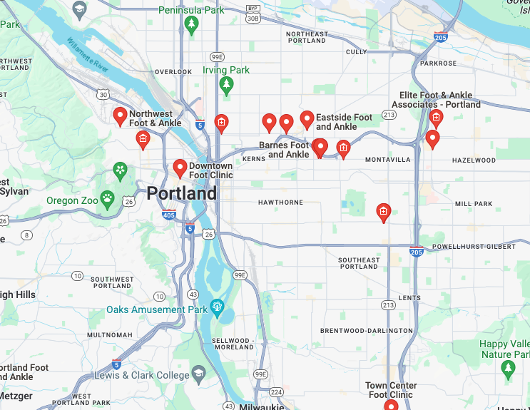 Map Of Orthotics Near Me In Portland, OR.