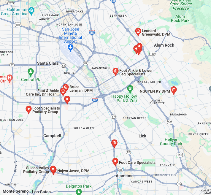 Map Of Orthotics Near Me In San Jose, CA.