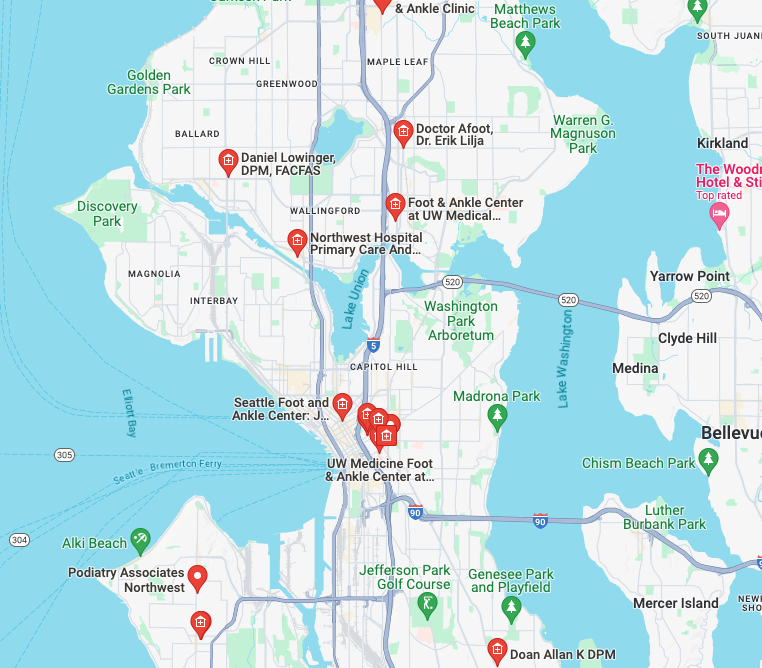 Map Of Orthotics Near Me In Seattle, WA.