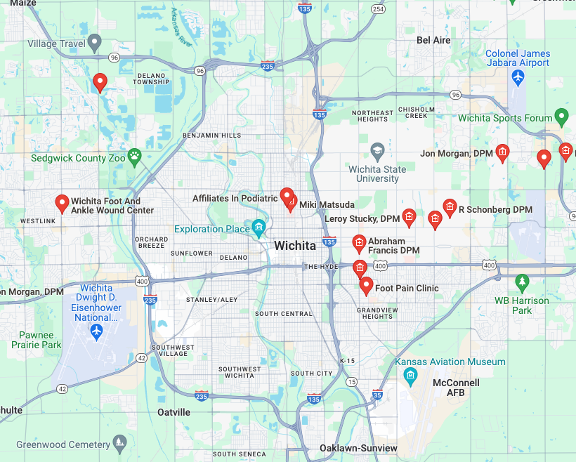 Map Of Orthotics Near Me In Wichita, KS.