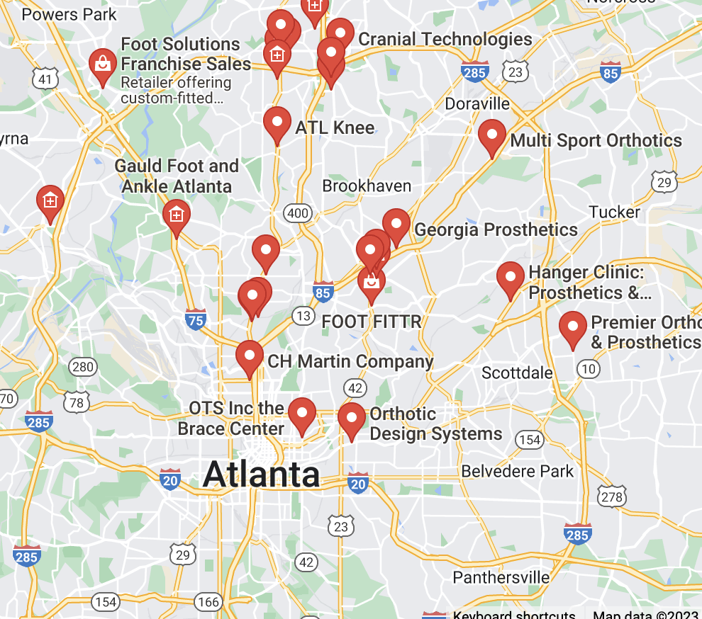 a map of Orthotics Near Me In Atlanta, GA locations
