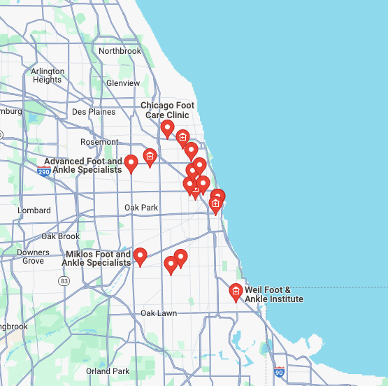 Map of Orthotics Near Me In Chicago, IL.