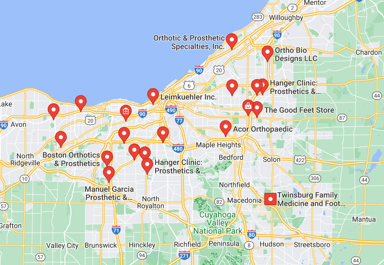 a map of Orthotics Near Me In Cleveland, OH locations