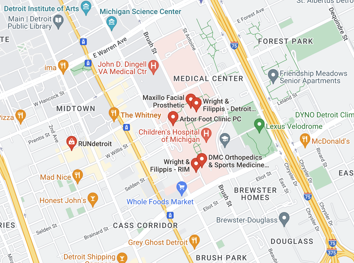 Map of Orthotics Near Me In Detroit, MI