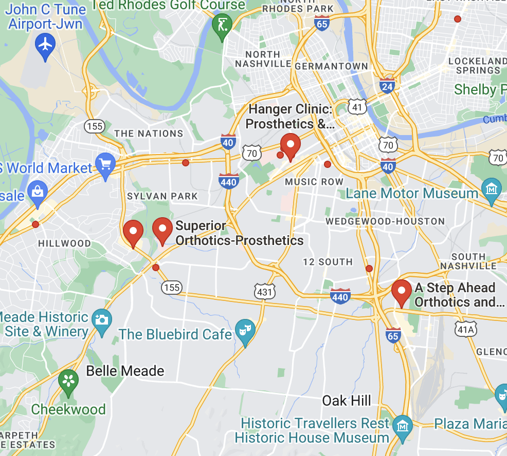 Map of Orthotics Near Me In Nashville, TN