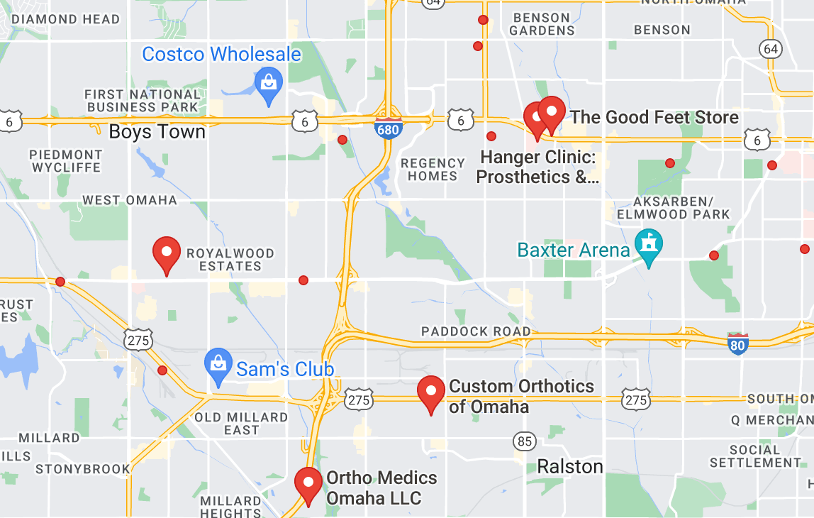 a map of Orthotics Near Me In Omaha, NE locations
