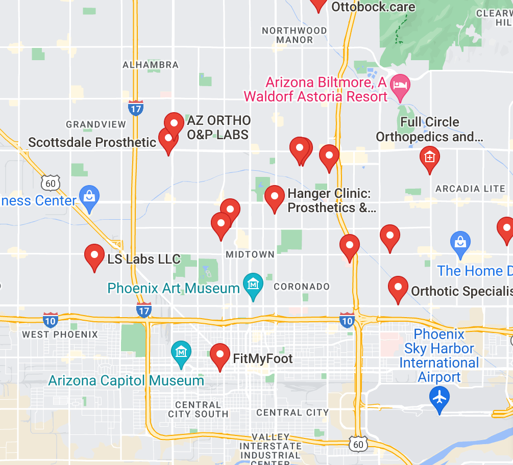 map of orthotics providers  in phoenix arizona