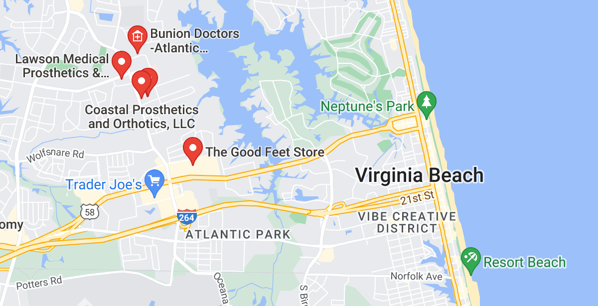 map of Orthotics Near Me In Virginia Beach, VA locations