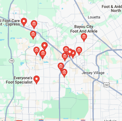 map of custom orthotics providers in the cypress, texas