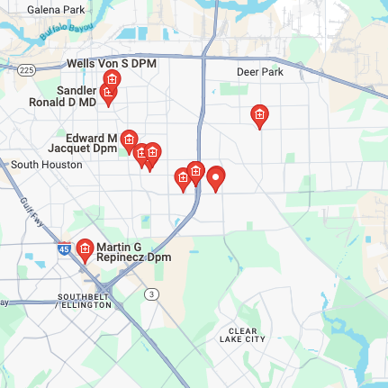 map of foot doctors in and near pasadena, tx