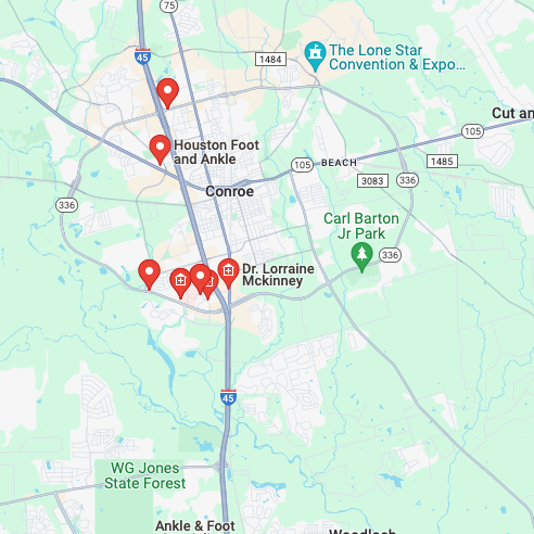 map of foot doctors in and near conroe, tx